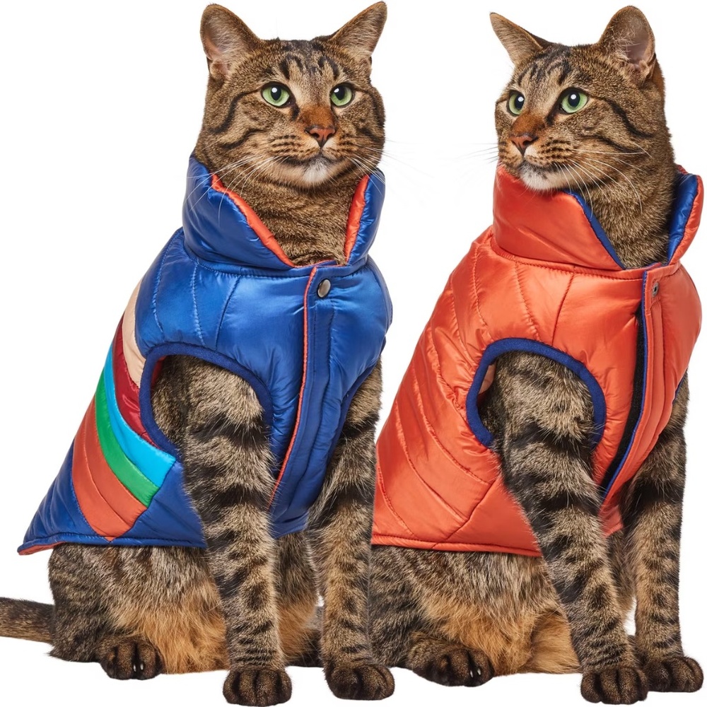 Frisco Lightweight Reversible Striped Packable Dog & Cat Puffer, Navy, Medium - Picture 3 of 11